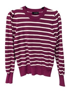 Dokotoo Purple & White Striped Crewneck Puff Longsleeve Sweater Size Small
